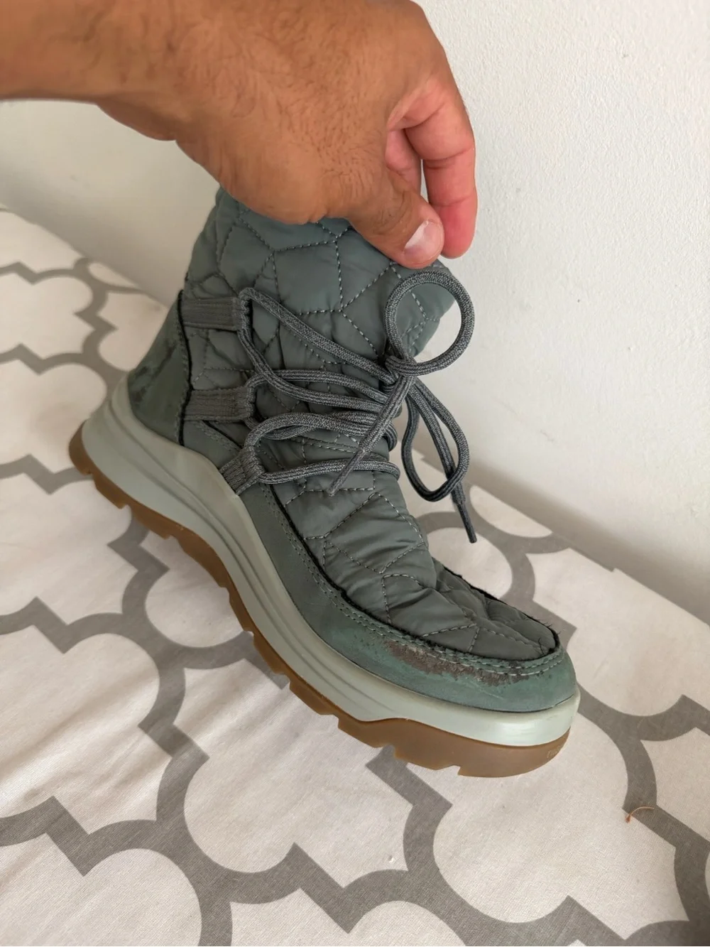 Ryka Quilted Lace-Up Ankle Boots in Sage Green with Brown Sole